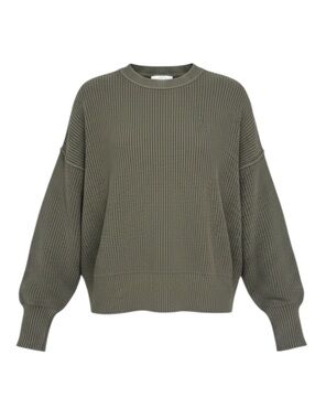 Aerie Women’s XS Olive Green Oversized Ribbed Sweater 100% Cotton Exposed Seam